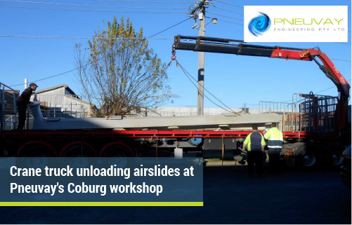 unloading airslide from crane to Coburg workshop