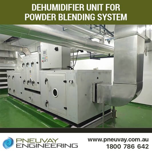Dehumidifier unit for powder blending system
