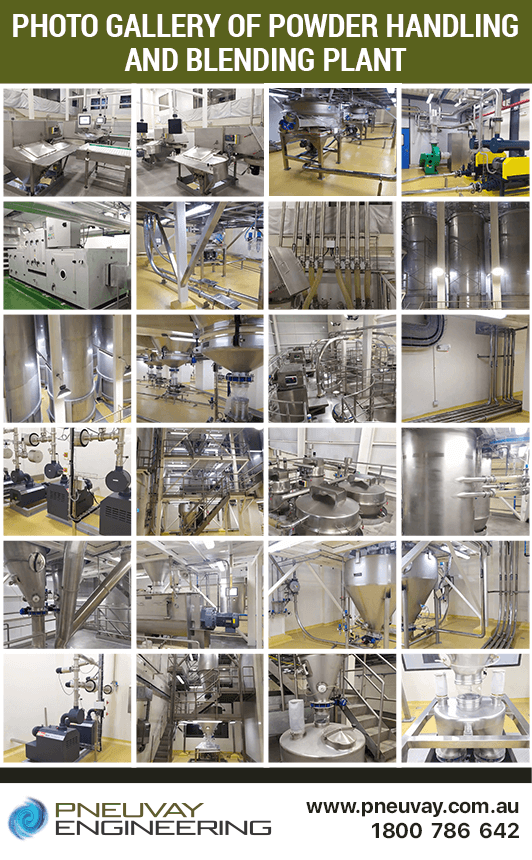 Photo gallery and details of integrated equipment of the chocolate milk powder handling and blending plant