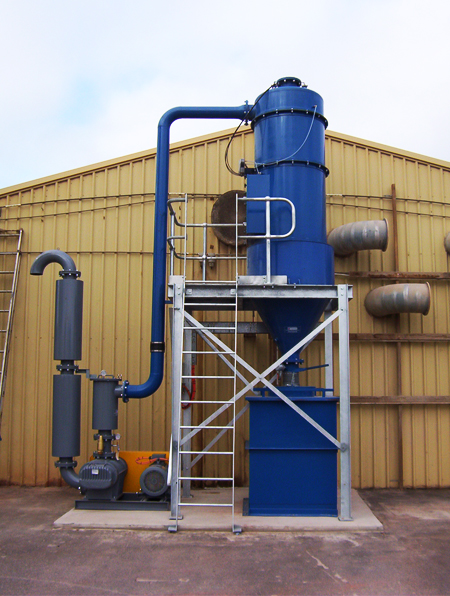 Typical vacuum system Installed at a mining laboratory with dual discharge silo to reduce noise