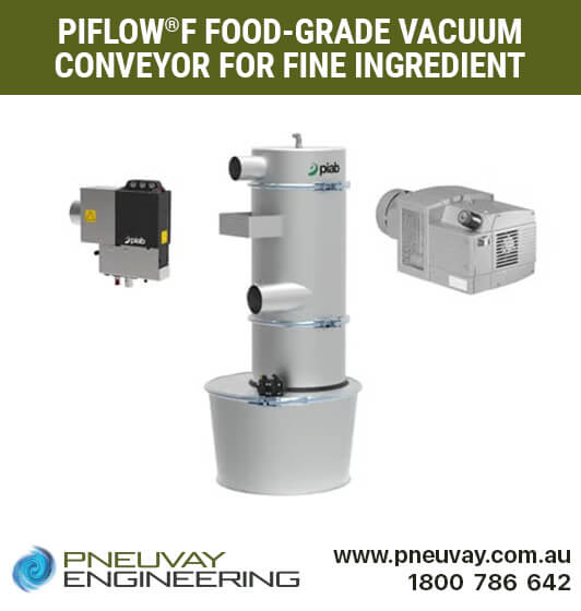 piFLOWf food-grade vacuum conveyor for transferring fine ingredients in Australia piFLOWf food-grade vacuum conveyor for transferring fine ingredients in Australia