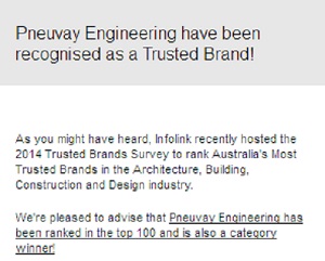 Infolink letter notification saying Pneuvay Engineering won