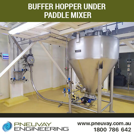 Buffer hopper under paddle mixer