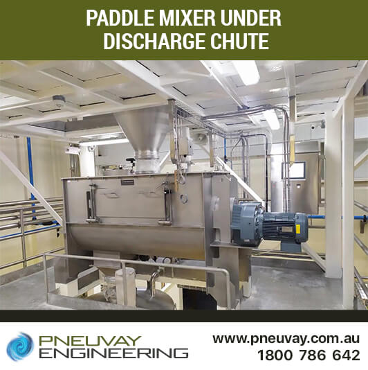 Paddle mixer under discharge chute