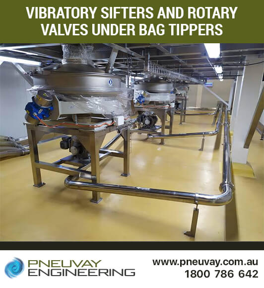 Vibratory sifters under bag tipping stations